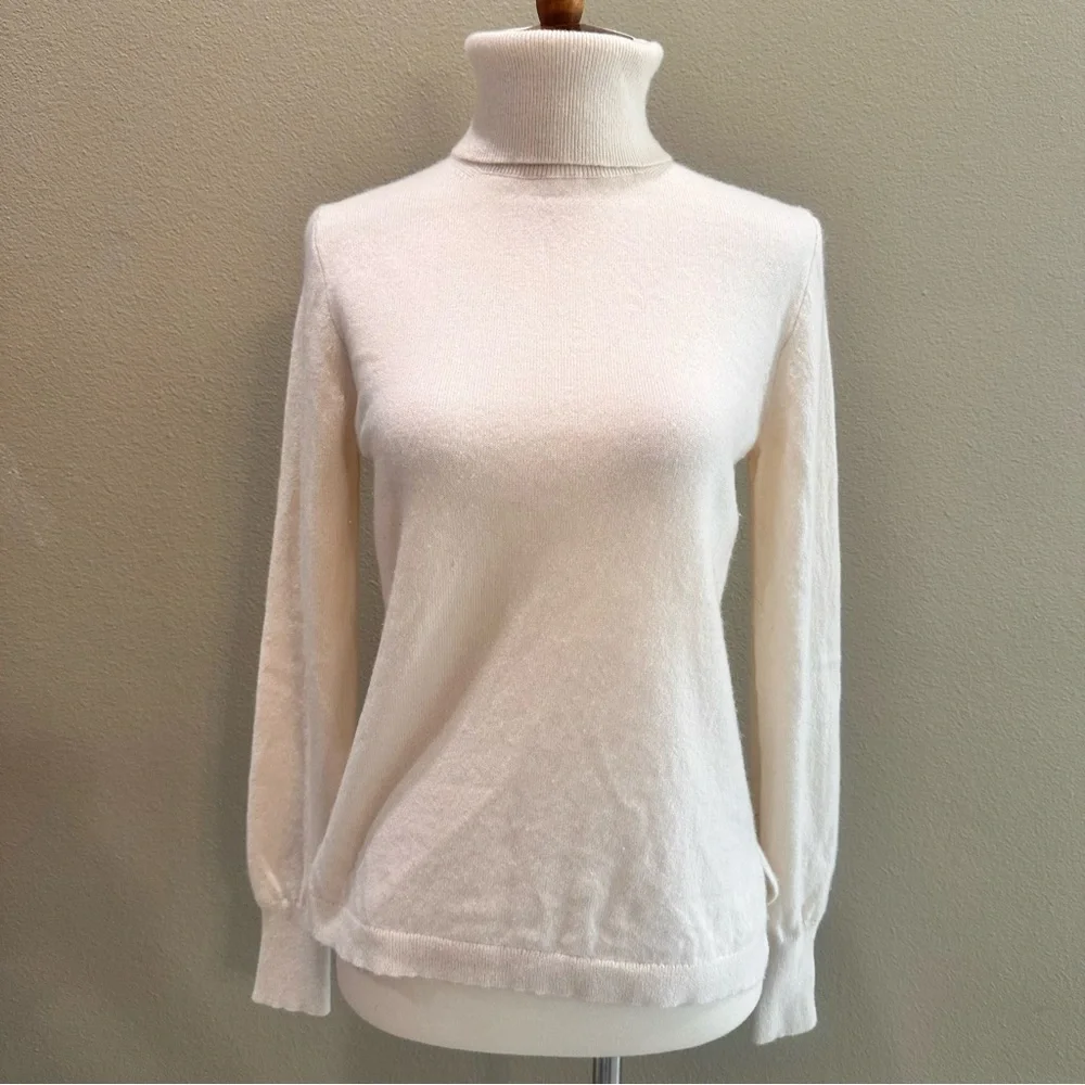 Women's Cream Turtleneck Sweater J. Crew 100% Cashmere Off White Small